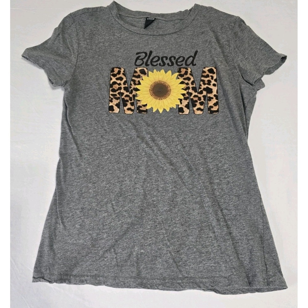 Shein Women's Small Gray Graphic T-shirt Blessed Mom